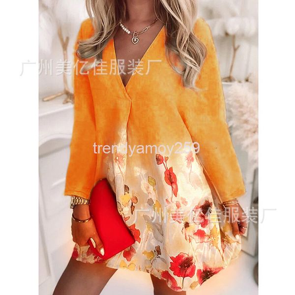 

casual dresses autumn women's v-neck loose printed cotton linen long sleeve dress, Black;gray