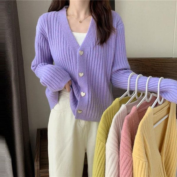 

women's knits & tees solid knitted cardigan sweater women 2021v neck korean style fashion clothing autumn long sleeve coats pink sweate, White