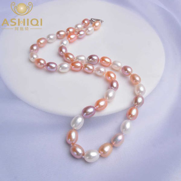 ASHIQI 8-9 mm Collane di perle d'acqua dolce naturali Chiusura per collana in argento sterling 925 Per gioielli da sposa da donna