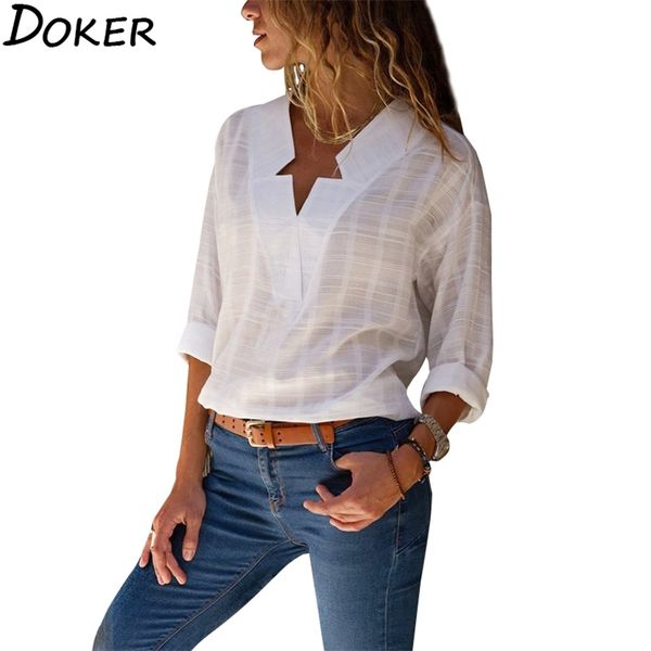 

spring summer plus size shirt women clothes v-neck long sleeve streetwear womens and blouses office blouse femme 210730, White