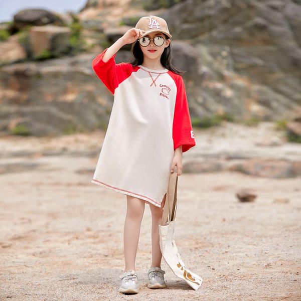 

girl's dresses 2021 spring teen girls casual straight dress korean style children letter printed fashion clothing, #9384, Red;yellow