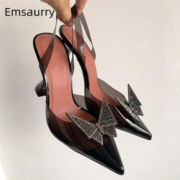 

new design crystal butterfly decor sandals women pvc transparent point toe high goblet heel summer sandalias mujer, Black
