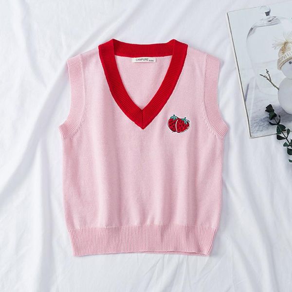 

waistcoat autumn fruit strawberry printed sweater vests kids girls sleeveless v-neck knitted loose pullovers, Camo