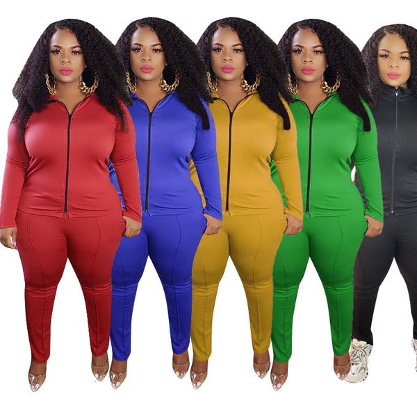 

2021 new plus size two outfits winter women clothing solid long sleeve casual jacket trouser 2 piece suit wholesale dropshpping i1qu, Gray