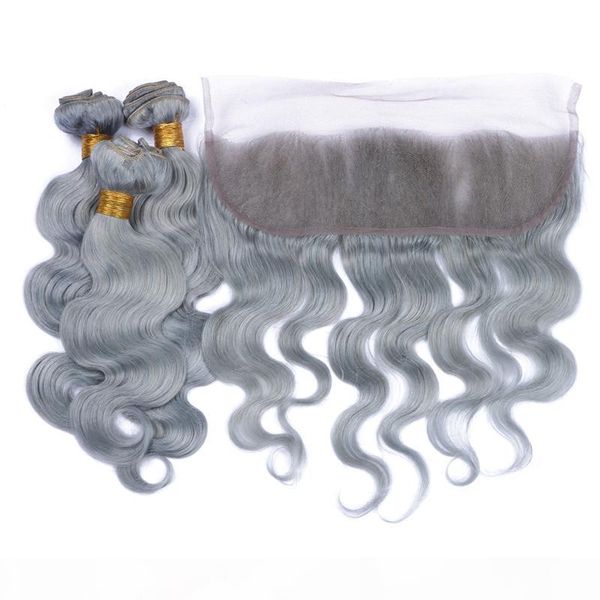 

9a peruvian silver grey human hair 3bundles with lace frontal 13x4 body wave pure grey color virgin peruvian hair with frontals 4pcs lot, Black