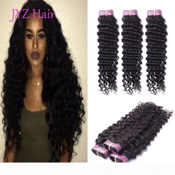 

brazilian malaysian deep wave 3 bundles human hair extensions indian peruvian deep wave virgin human hair wefts ing, Black