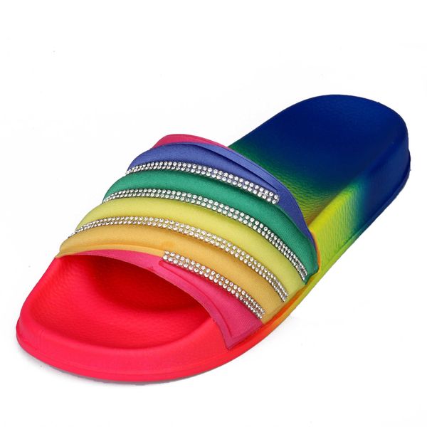 

new summer 2021 china rainbow diagonal diamond women's sandals fashion comfortable pvc for woman slippers, Black