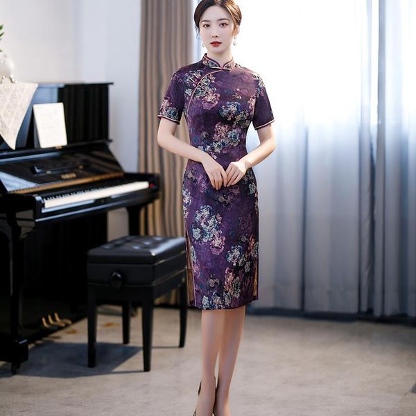 

ethnic clothing satin slim women cheongsam high split classic oriental chinese dress mandarin collar traditional qipao plus size 4xl 5x, Red