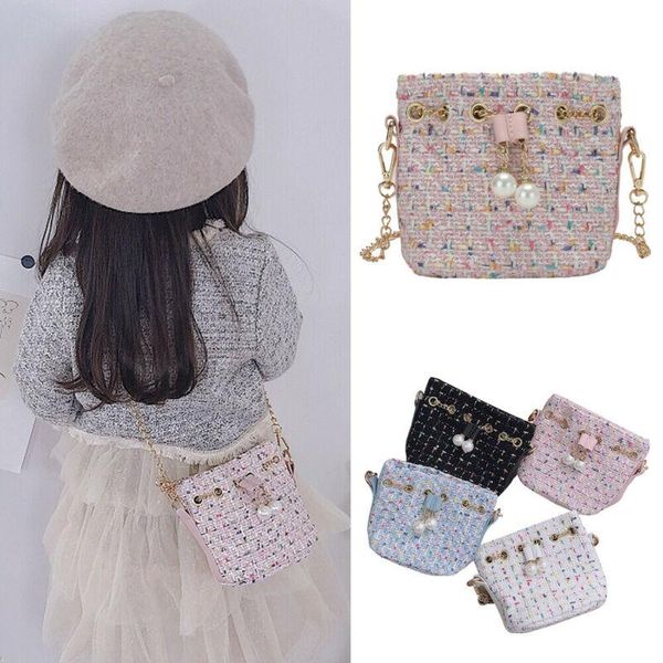 

backpacks 2021 est kids girls lovely pearl plush shoulder bag crossbody messenger purse handbag baby girl woven handbags child gift