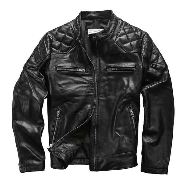 

b1 read description asian size super quality men's genuine cow leather coat cowhide rider jacket, Black;brown