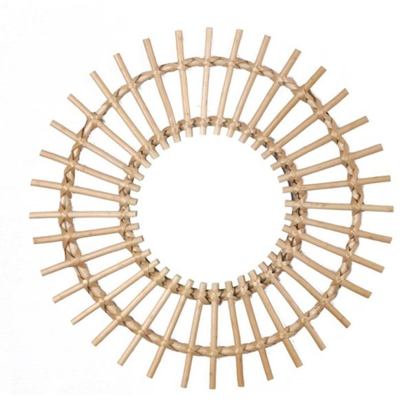

rattan innovative art decoration round makeup mirror dressing bathroom wall hang