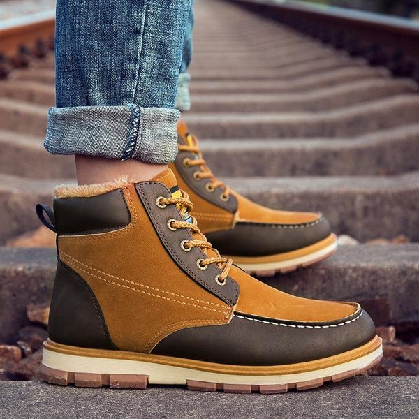 

boots fashion motorcycle for men casual waterproof winter warm men's sneakers big size comfort outdoor boot, Black