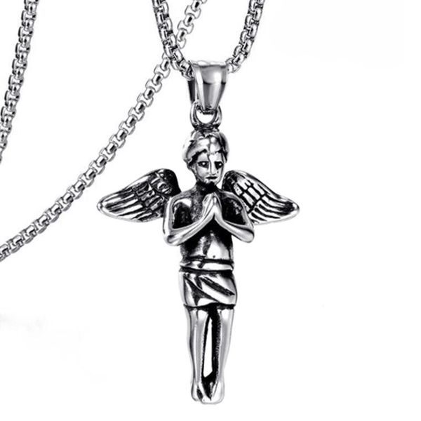 

pendant necklaces personality creative retro angel necklace hip hop trend party punk jewelry, Silver