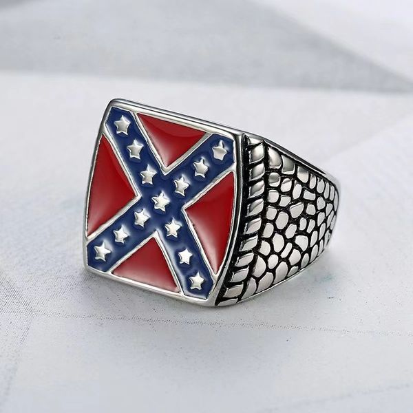 

cross ring for men stainless steel independence day signet male rings with red enamel retro punk biker religious fashion jewelry, Silver