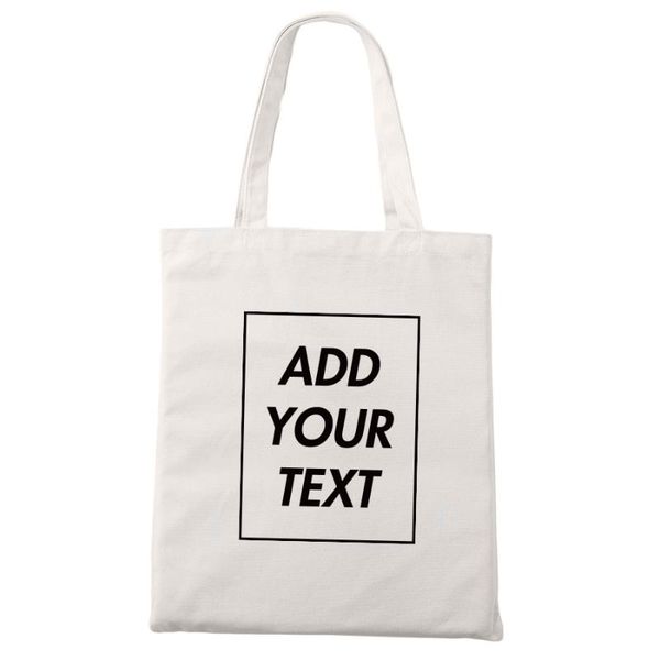 

shopping bags custom tote bag add your text print original design white zipper fashion travel canvas