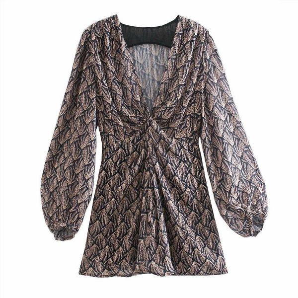 

women summer vintage pleated mini dress v-neck lantern sleeve print fashion street thin lining female elegant dresses vestidos, Black;gray