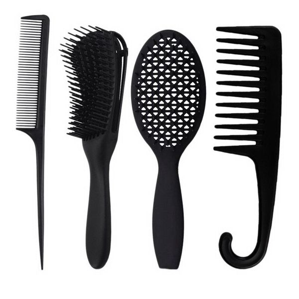

hair brushes 4 pcs detangling comb set detangler brush for curly barber accessories hairdressing tool, Silver