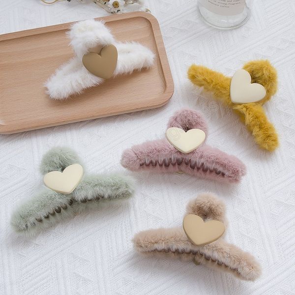 

autumn winter women clamps elegant colorful soft plush hair claws back hair clips headband sweet fashion hair accessories, Slivery;golden