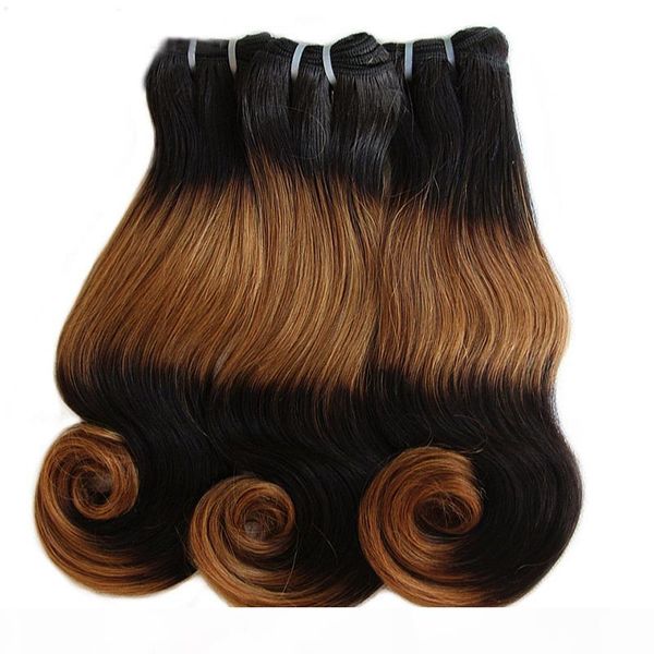 

funmi double drawn body wave remy human hair weft ombre 4 tone #1b #30 brown color fumi hair 3 bundles hair weave bundle, Black