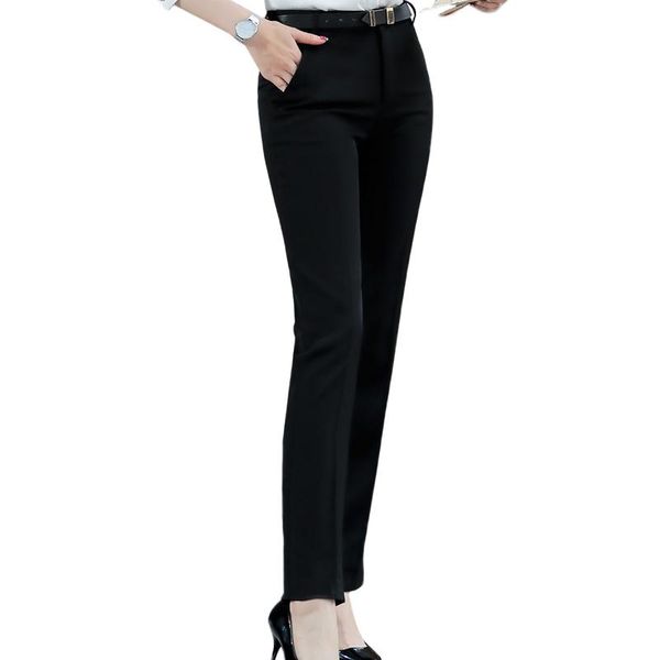 

women's pants & capris lenshin thin formal summer work wear full-length professional business for women belt look trousers office lady, Black;white