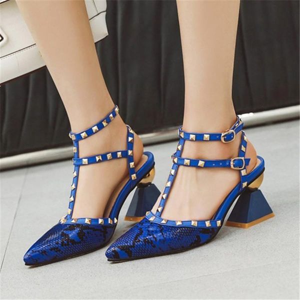 

pxelena punk goth design rivet t tied sandals women cut out strange high heels summer shoes lady snake print party dress office, Black