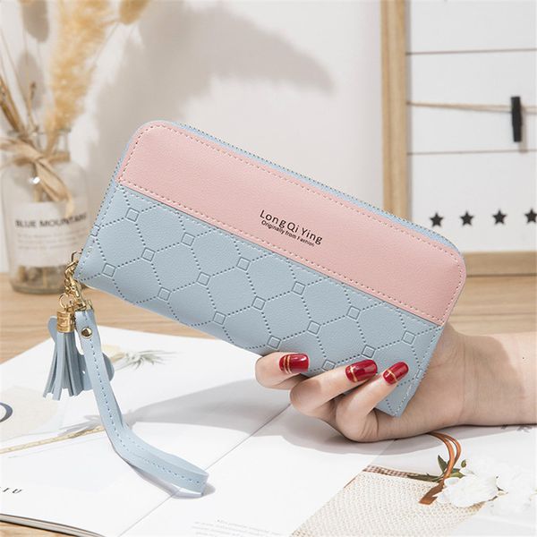 

fashion long woman mobile phone rits handbag contrasting color wallet all-equivalent boxes billfold for lady f577, Red;black