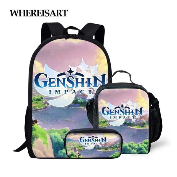 

school bags whereisart genshin impact letter printed teenagers boys girls backpack daypack women travel mochila