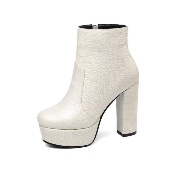 

boots women 2021 genuine leather fashion platform ankle motorcycle winter quality high heel 12cm zip party shoes34-43 6-10, Black