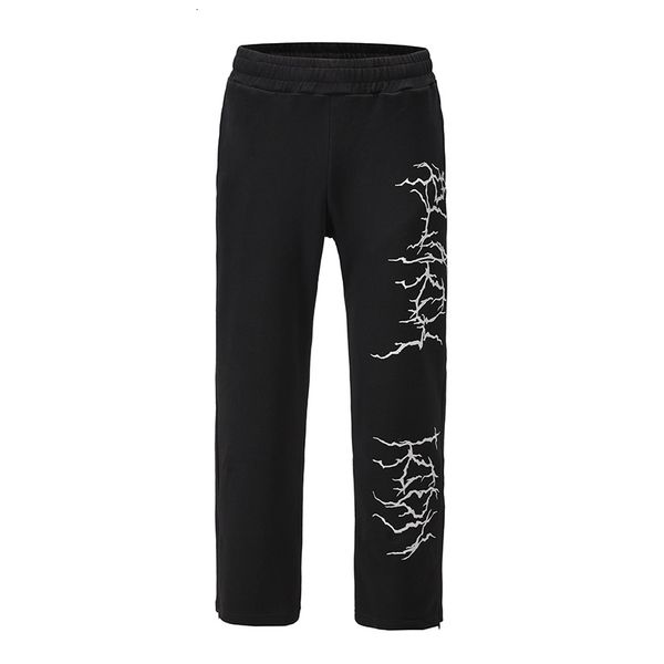 

2021 new relmpago reflexivo joggers invisvel zper para homens com cordo perna larga em linha reta casual sweatpants preto calas soltas nzfh, Black