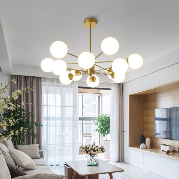 

pendant lamps nordic simple living room ball glass chandelier gold black iron base studio bedroom hanging lights light fixture