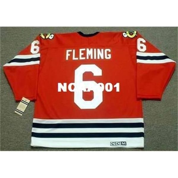 

668s #6 reggie fleming chicago blackhawks 1963 ccm vintage hockey jersey or custom any name or number retro jersey, Black