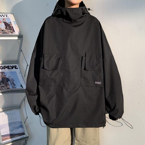 

men's jackets spring and autumn hooded jacket korean casual fashion loose bomber streetwear cargo, Black;brown