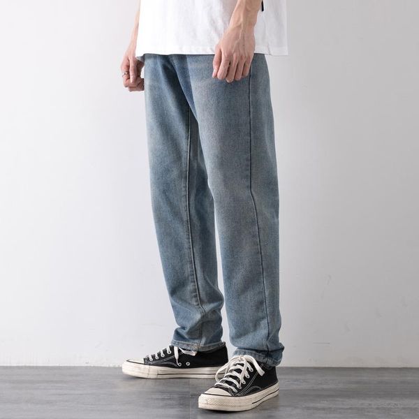 

men's jeans straight korean wide leg pants trend, Blue