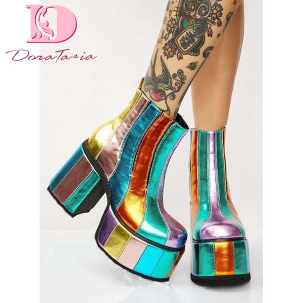 

boots doratasia brand ladies mixed colors fashion platform square high heels women 2021 spring trendy shoes woman, Black