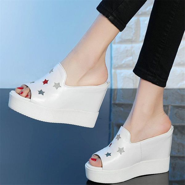 

sandals punk slippers women genuine leather wedges high heel gladiator female open toe fashion sneakers pumps shoes casual, Black