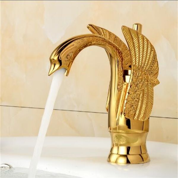 

2021 new design swan plated wash basin faucet l luxury copper gold sink mixer and cold taps cau9