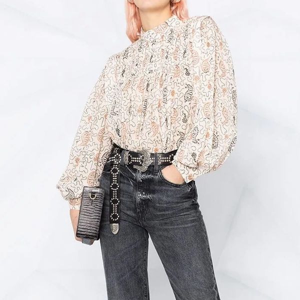 

2021 100% cotton spring and autumn new trend all-match long-sleeved small stand-up collar color casual shirt women s26v, White