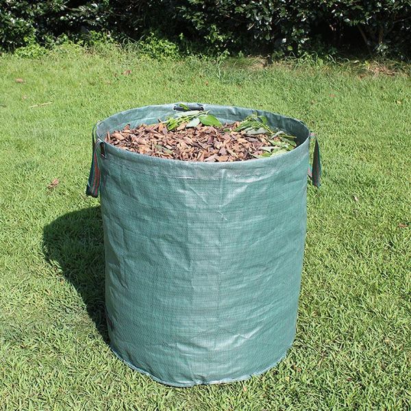

portable collapsible leaf trash can garbage storage bag large green collection bin 45*76cm garden camping use organizer