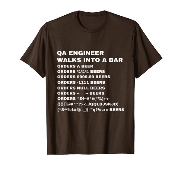 

qa engineer walks into a bar t-shirt, White;black