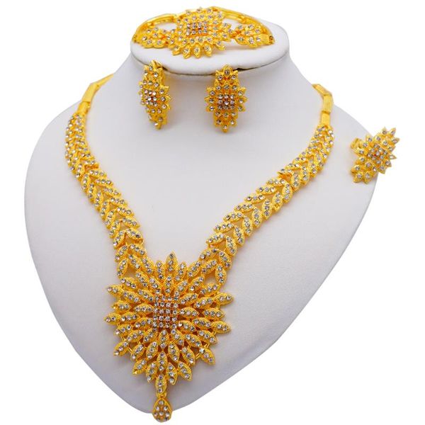 

earrings & necklace african 24k gold color jewelry sets for women dubai bridal wedding wife gifts bracelet ring jewellery set, Silver