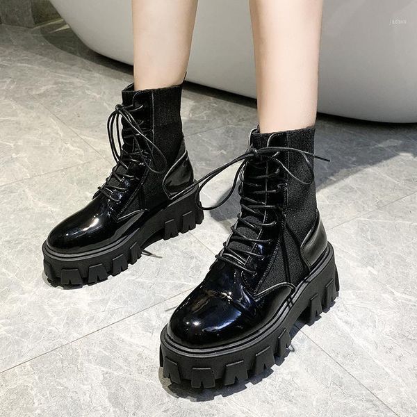 

women ankle boots woman 2021 patent leather black high platform non-slip wear-resistant ladies shoes1