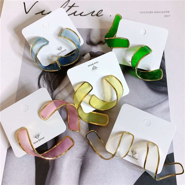 

hbp south korea east gate acrylic transparent color bag gold edge curly long fashion small fresh earrings for women, Silver