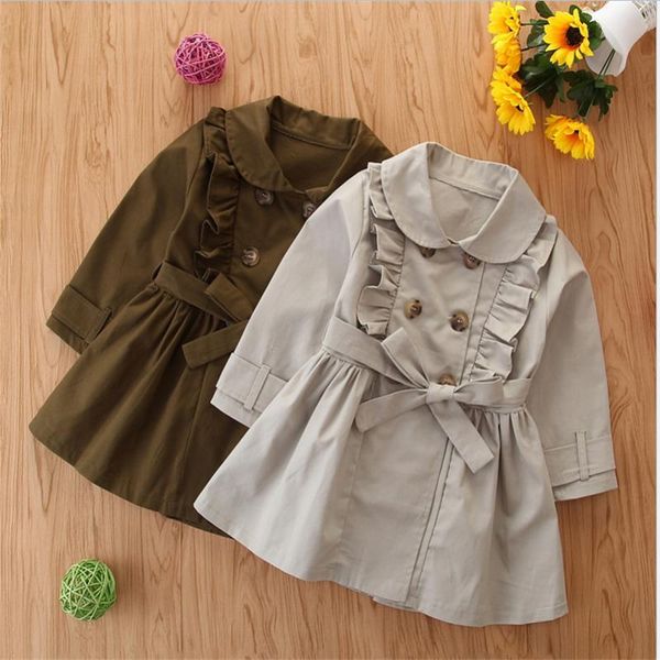 

autumn infant toddlers baby girl long sleeve casual trench turndown collar bow belt windbreaker coat outwear, Blue;gray