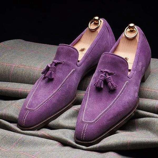 

dress shoes men 2021 purple suede tassels slip on for luxury handmade hg318, Black