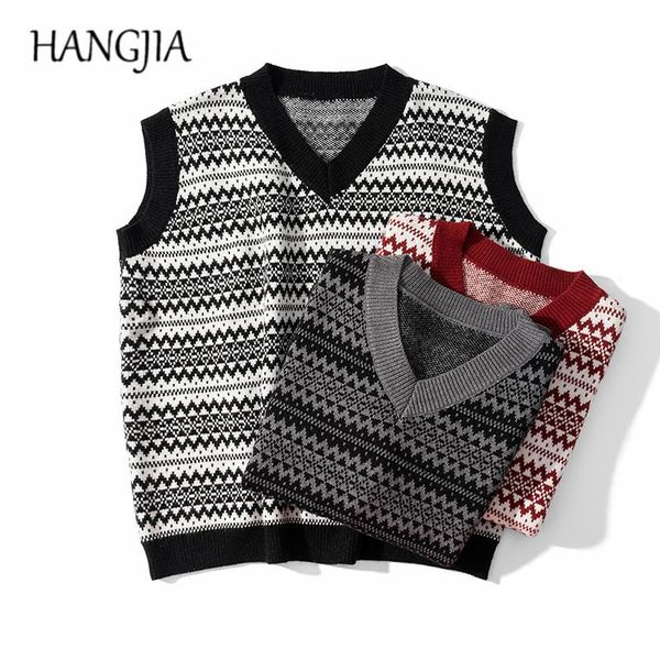 

men's sweaters spring and autumn men women fashionable sleeveless striped knitted korean version vintage jacquard sweater vest top, White;black