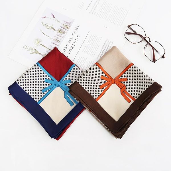 

scarves scarf fashion handkerchief print silk satin neck for women small shawls hair soft female bag ladies, Blue;gray