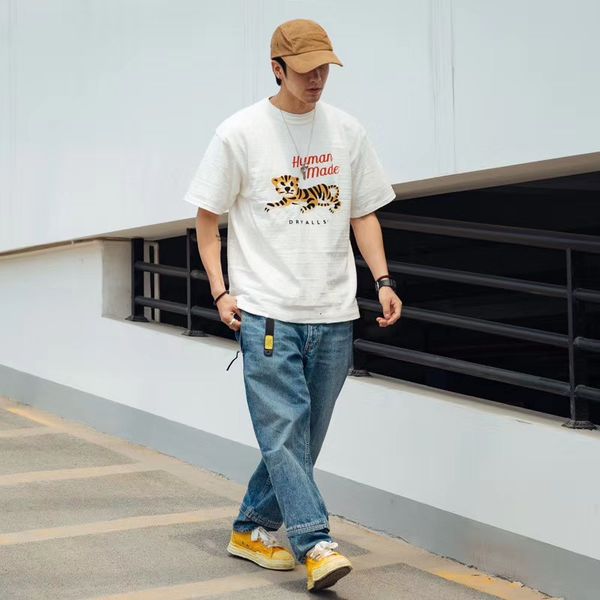 

human made t-shirt #1910 cute little tiger couple same slubby cotton short sleeve t-shirt 20ss, Black