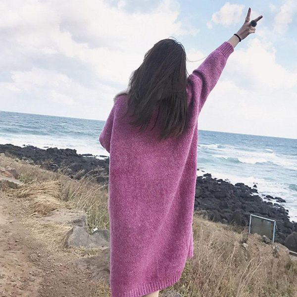 

women's sweaters korean loose long section warm knitted dress woman winter thick mohair casual pullover jacket autumn knitwear vestidos, White;black