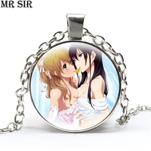 

chains citrus aihara yuzu anime necklace mei cartoon pendants custom po glass cabochon chain choker necklaces cosplay jewelry, Silver