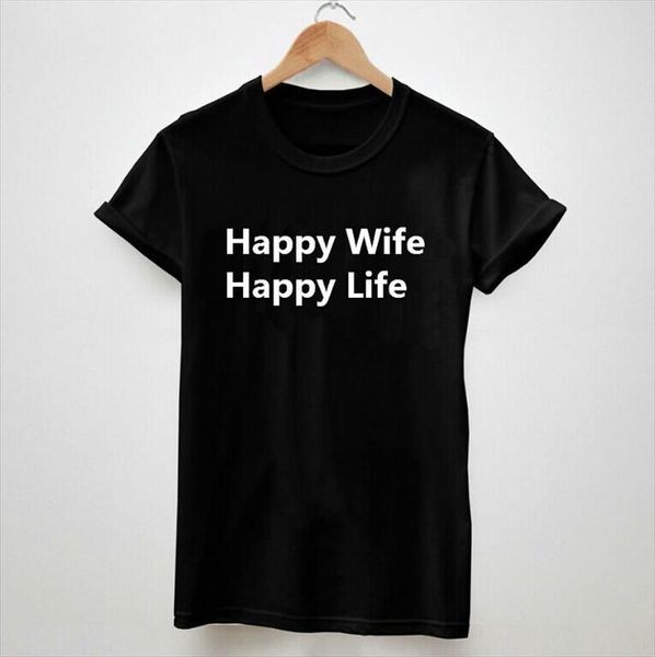 

happy wife life letters mens t shirts and women print cotton casual white tees big size s xxxl drop, White;black